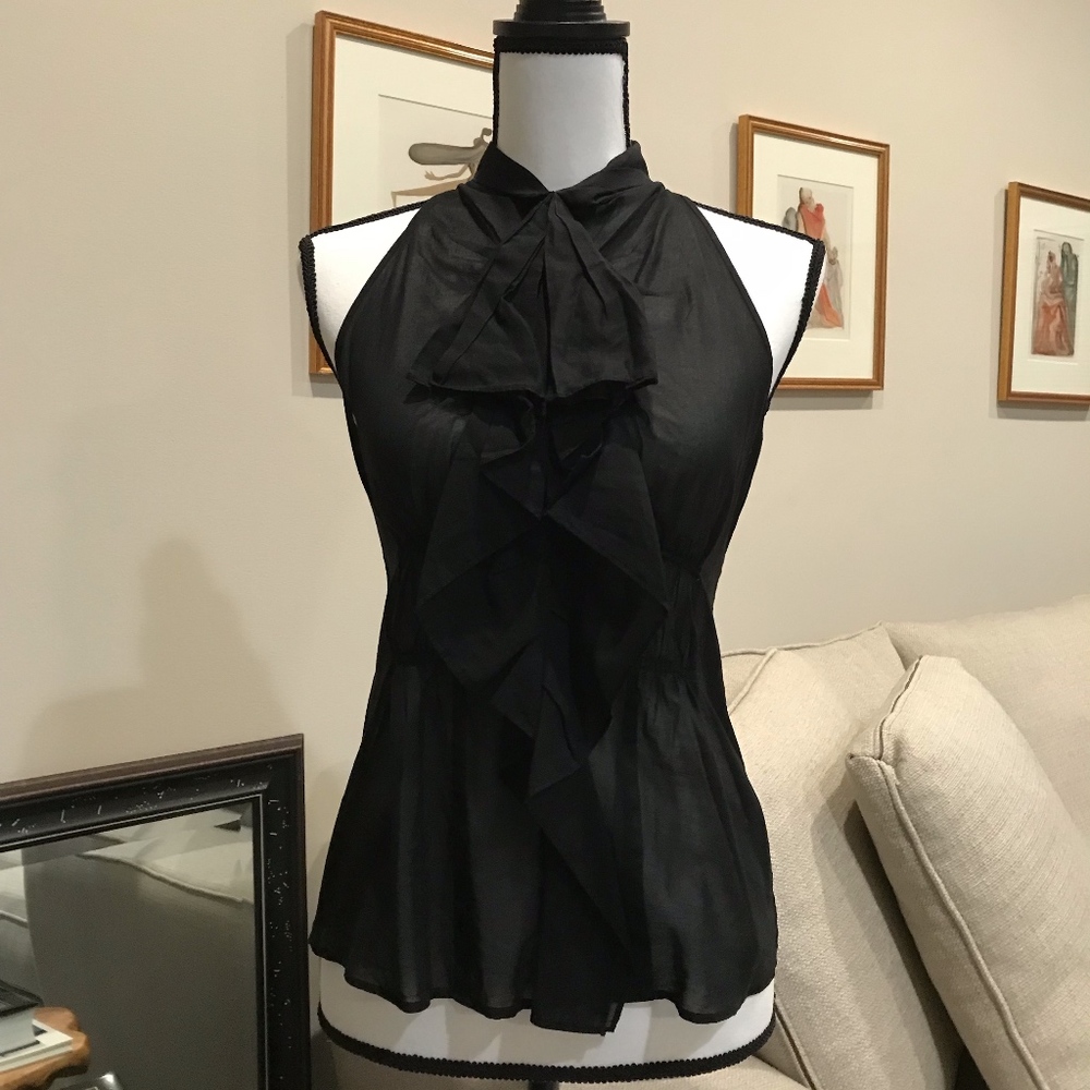 Vince Black Short Sleeve Sheer Cotton Blend Top